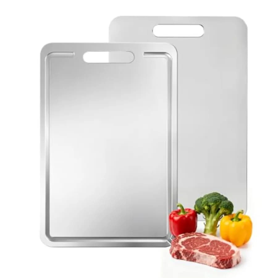 Tagliere in Titanio 100% Puro Metallo a Doppia Faccia con Scanalatura per Succhi, Lavabile in Lavastoviglie, per Uso Alimentare
