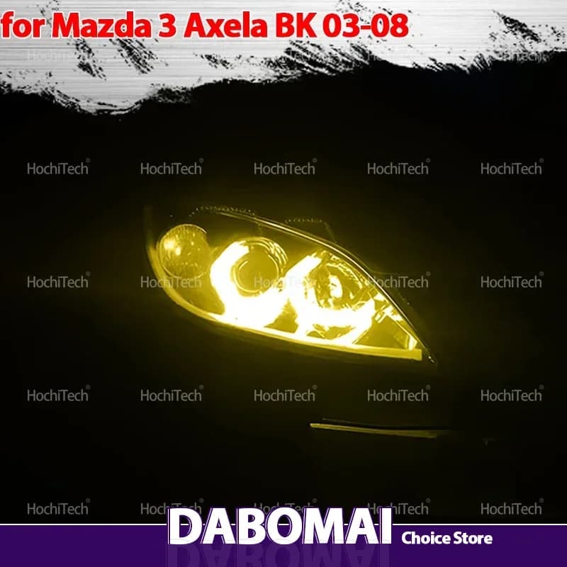 Retrofit DTM M4 Stile Bianco Giallo Cristallo Faro Luce Diurna Angel Eyes Kit per Mazda 3 Mazda3 Axela BK Berlina 2003-2008