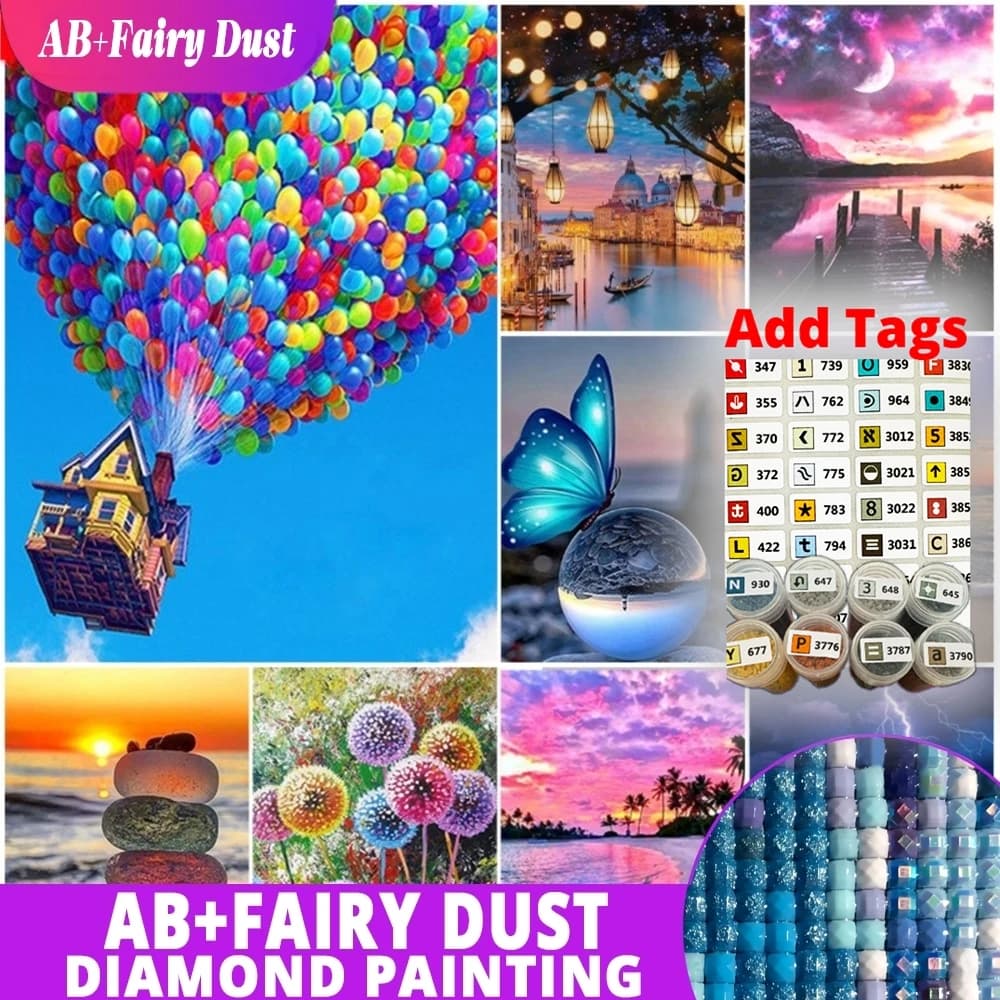 Fairy Dust AB Comes with DMC stickers Diamond Painting Sunset Sea Embroidery Beach Landscape Mosaic 5D DIY Art Picture Rhineston