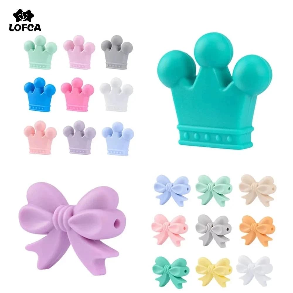 LOFCA Corona in silicone Perline 10 pezzi Perline Papillon BPA Perline in silicone alimentare gratuito Collana Portachiavi Accessori per gioielli