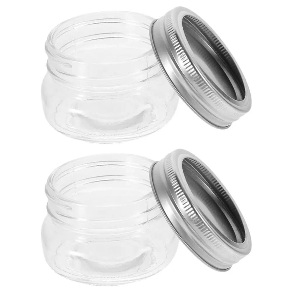 Set of 2 Mini Glass Jars with Covers, Small Containers for Honey, Jam, Sugar, Hermetics for Food Conservation in Kitchen