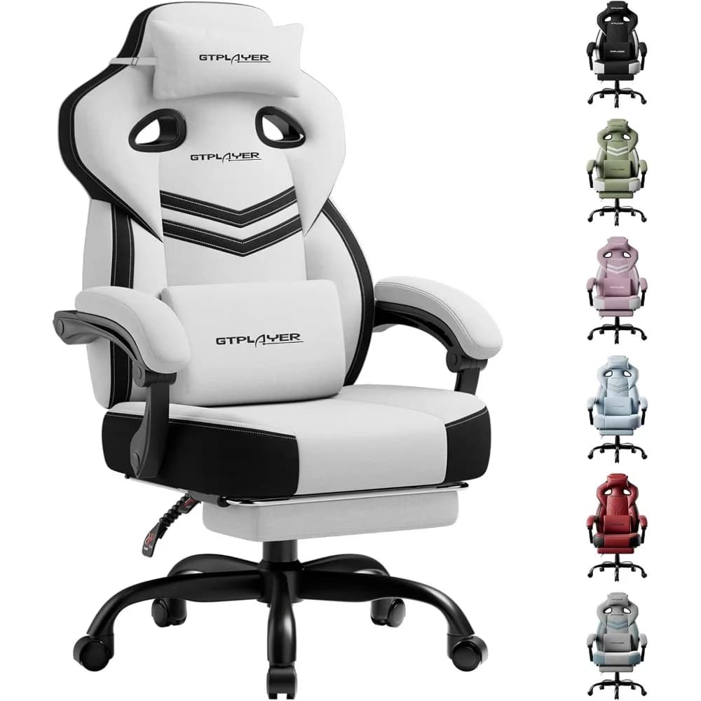 Sedia da gaming ergonomica con poggiapiedi, supporto lombare, rotazione a 360°, reclinabile, grande e alta, per adulti, bianca