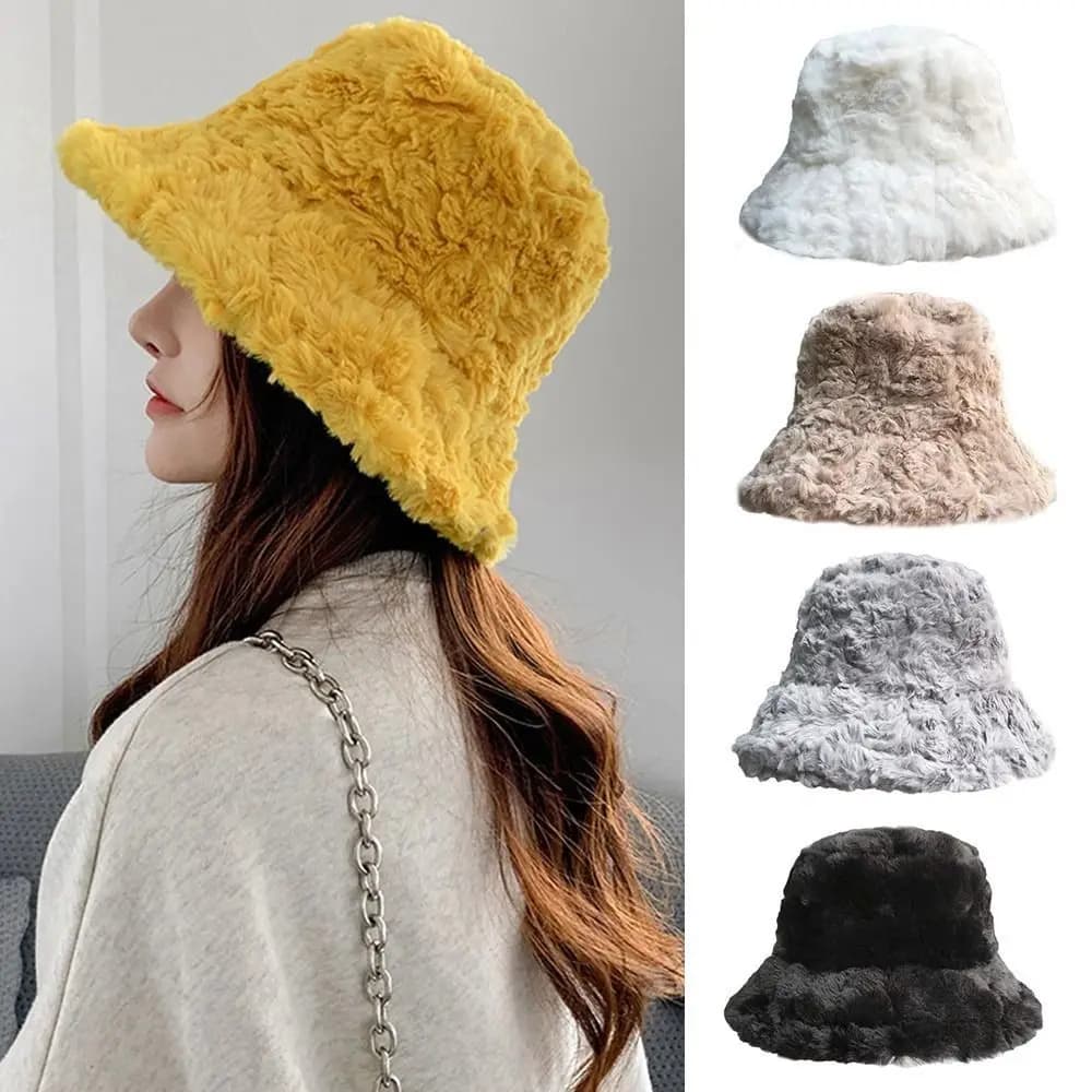 2023 Unisex Harajuku cappello da pescatore Solid Men Furry cappello da pescatore autunno inverno peluche Outdoor Warm Panama Cap per le donne regolabile