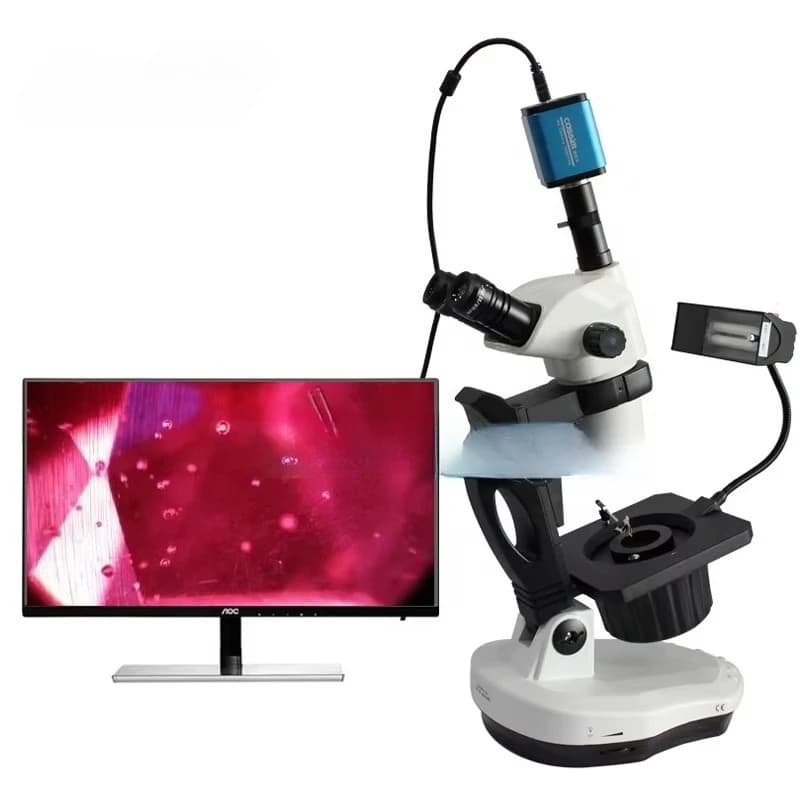 Microscopio trinoculare per gioielli e gemologia con zoom continuo per l'identificazione delle gemme