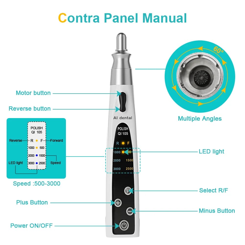 Electric Dental Hygiene Oral Prophy Manipula 4:1 Reduction Micromotor Head Removable Tooth Polisher AI-PA-F4/P4
