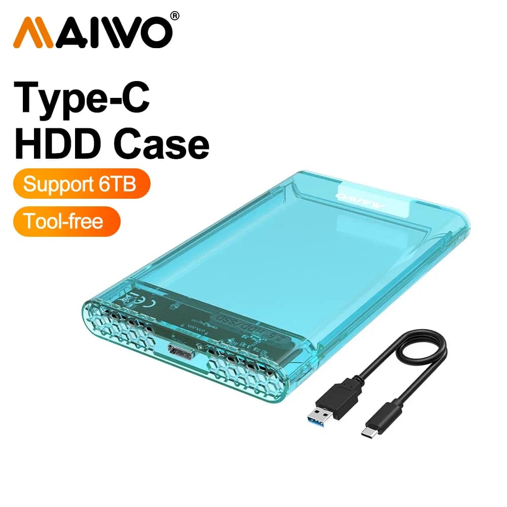MAIWO Trasparente 2.5 '' Custodia per HDD SATA a USB 3.0 Custodia per disco rigido esterna per HDD SSD Custodia per disco USB C 3.1 Custodia per HDD