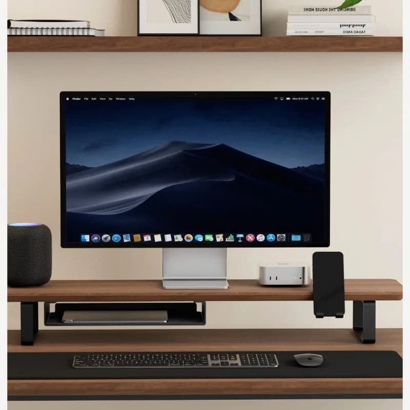 Desk Monitor Support in Black Walnut Solid Wood, Computer Modular Shelves
