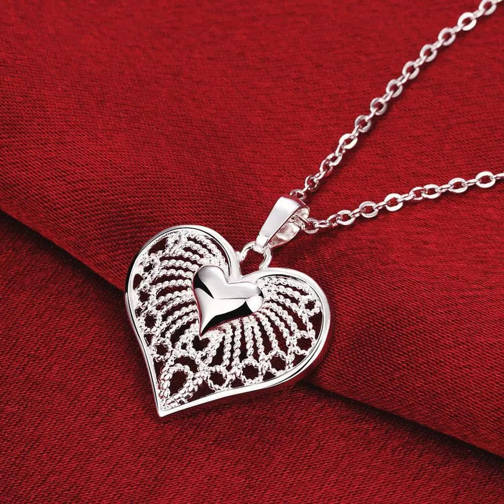 Collana con ciondolo a forma di cuore in argento sterling 925 da 18 pollici per le donne, regali romantici per il matrimonio, compleanno, gioielli di moda per feste da donna