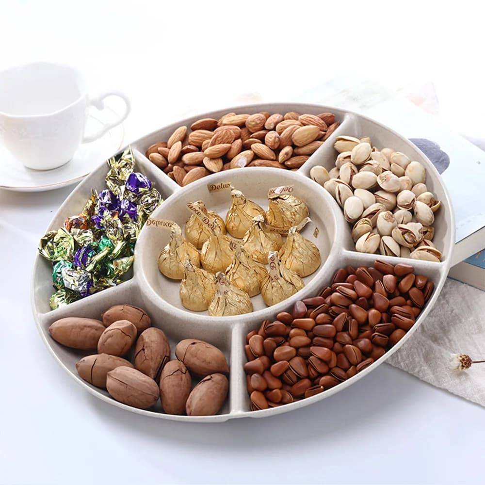 1 Pc vassoio per la conservazione degli alimenti a 6 scomparti piatto per Snack con frutta secca piatto da portata per antipasto per piatto di noci di pasticceria per caramelle per feste