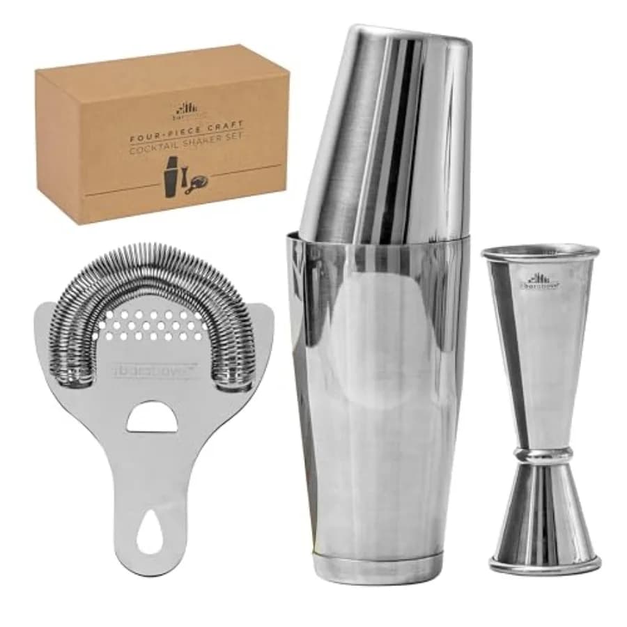 Kit Professionale per Cocktail con Shaker Boston, Strainer e Jigger, Accessori da Bar per Cocktail Artigianali, Colore Argento