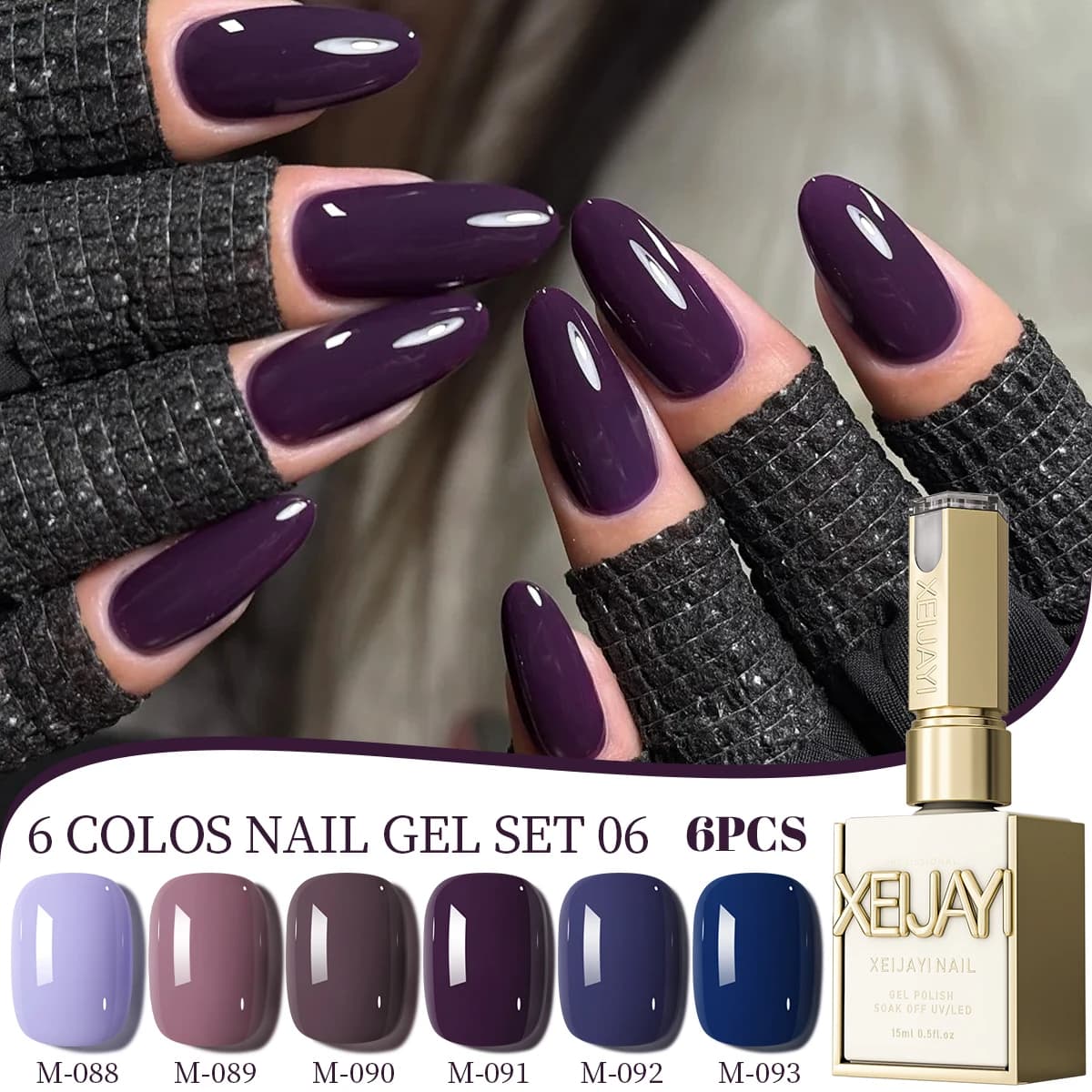 Set di smalti per unghie gel viola XEIJAYI da 6 pezzi, smalto gel per unghie francese da 15 ml, smalto gel per la cura della luce UV Soak Off per la decorazione delle unghie