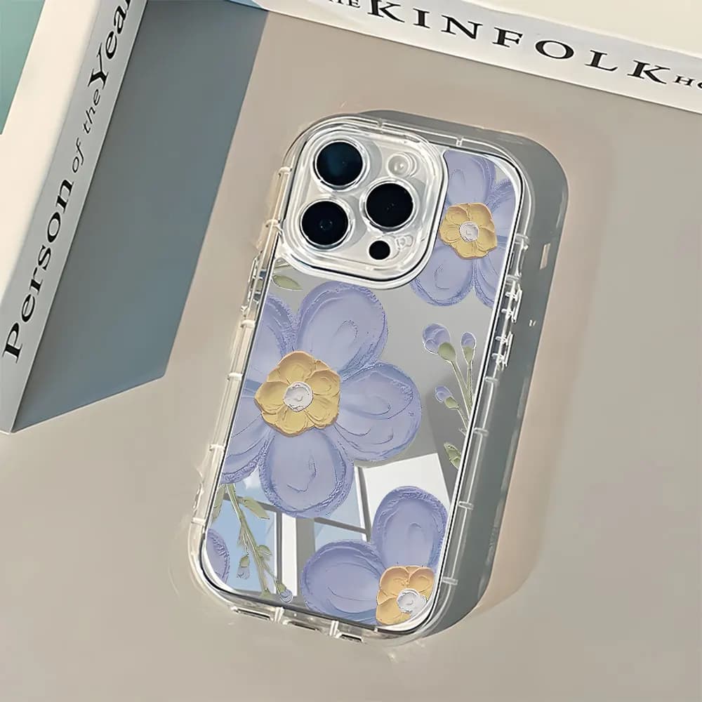 Lavender Floral Pattern Back Mirror Phone Case For iPhone 11 12 13 14 15 16 17 Pro Max X XR XS Air 7 8 Plus Shockproof Cover