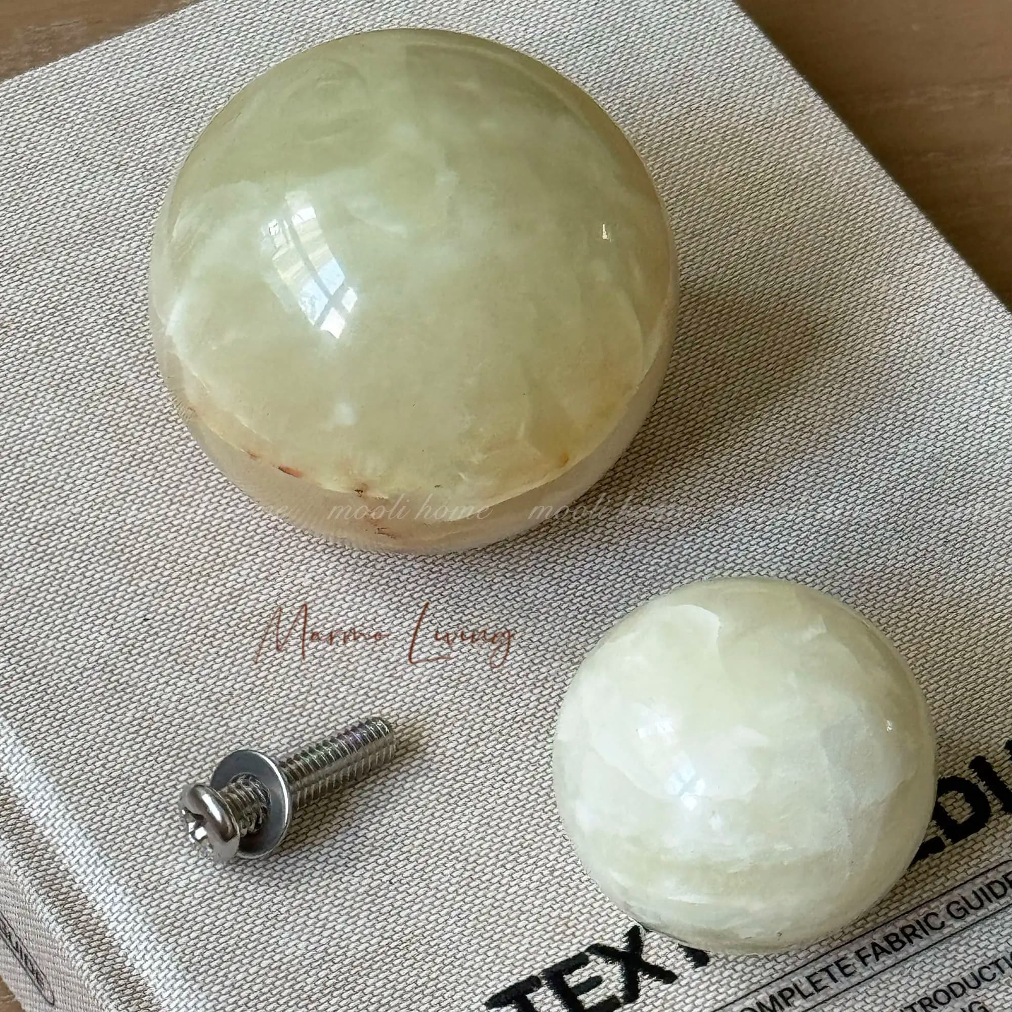 Vintage Art Natural Marble Handles Green Onyx Jade Stone Ball Knob French Style High End Custom Drawer Pulls