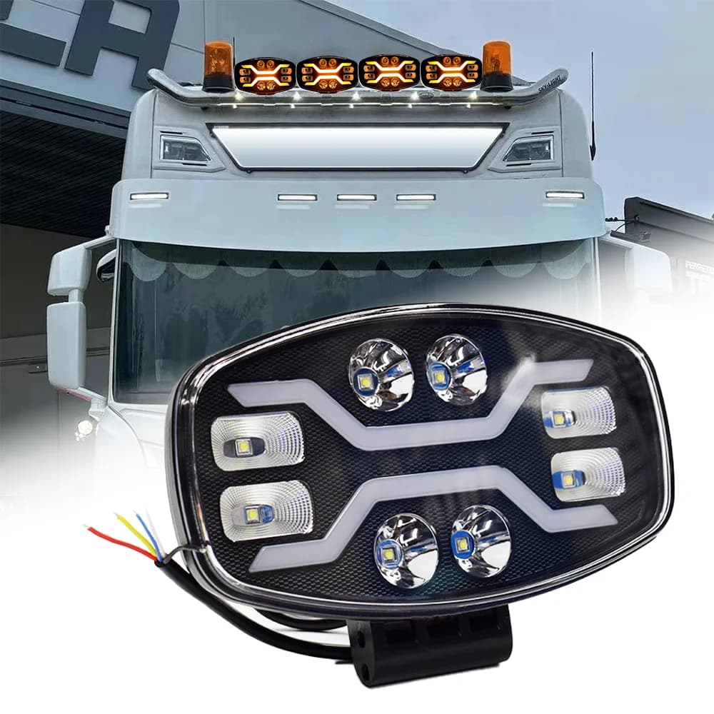 9 "LED Light SCAN- Faro fuoristrada Faretto per camion Ausiliario quadrato per guida auto Flash Bianco Giallo 100W 22000LM