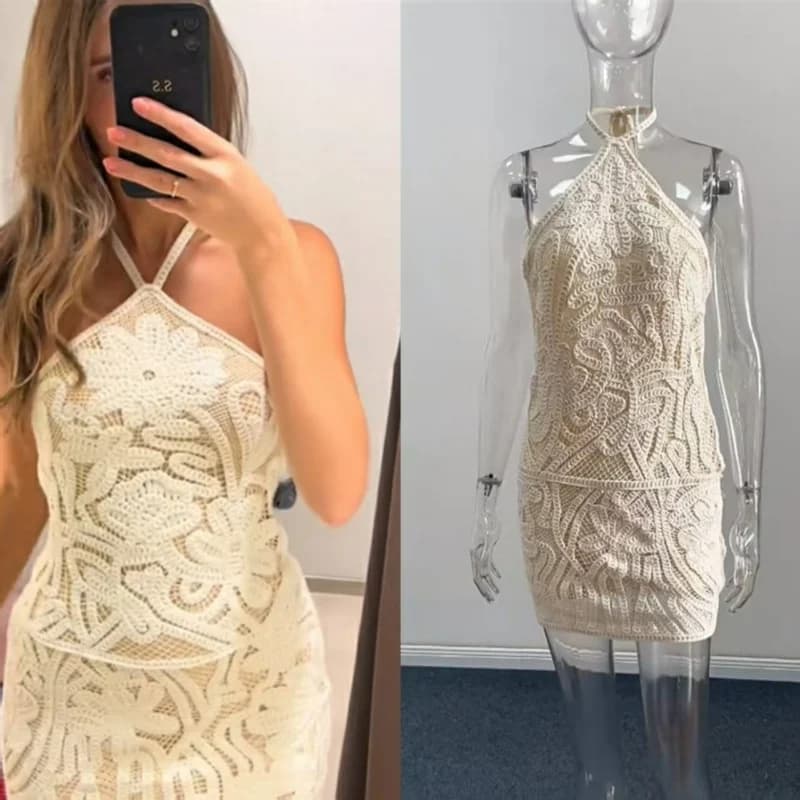 Mini abito sexy senza schienale con scollo all'americana Donna Abiti corti senza maniche lavorati a maglia Abiti da vacanza da donna Summer Beach Holiday Streetwear