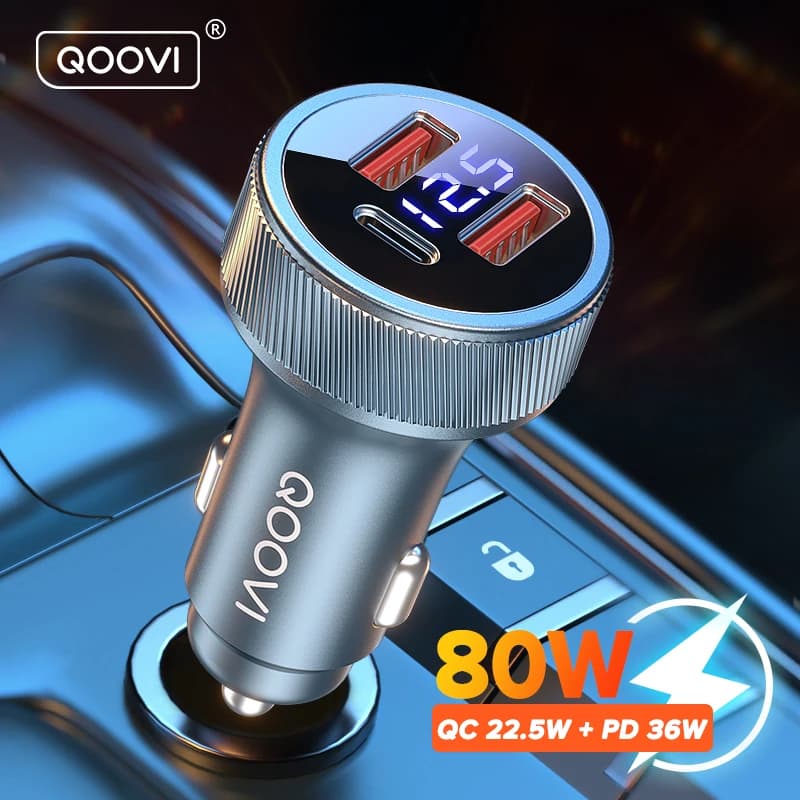 QOOVI Caricabatteria da auto da 80 W PD USB Tipo C Caricatore per telefono USB a doppia porta Ricarica rapida per iPhone 13 Xiaomi Samsung iPad Laptop Tablet