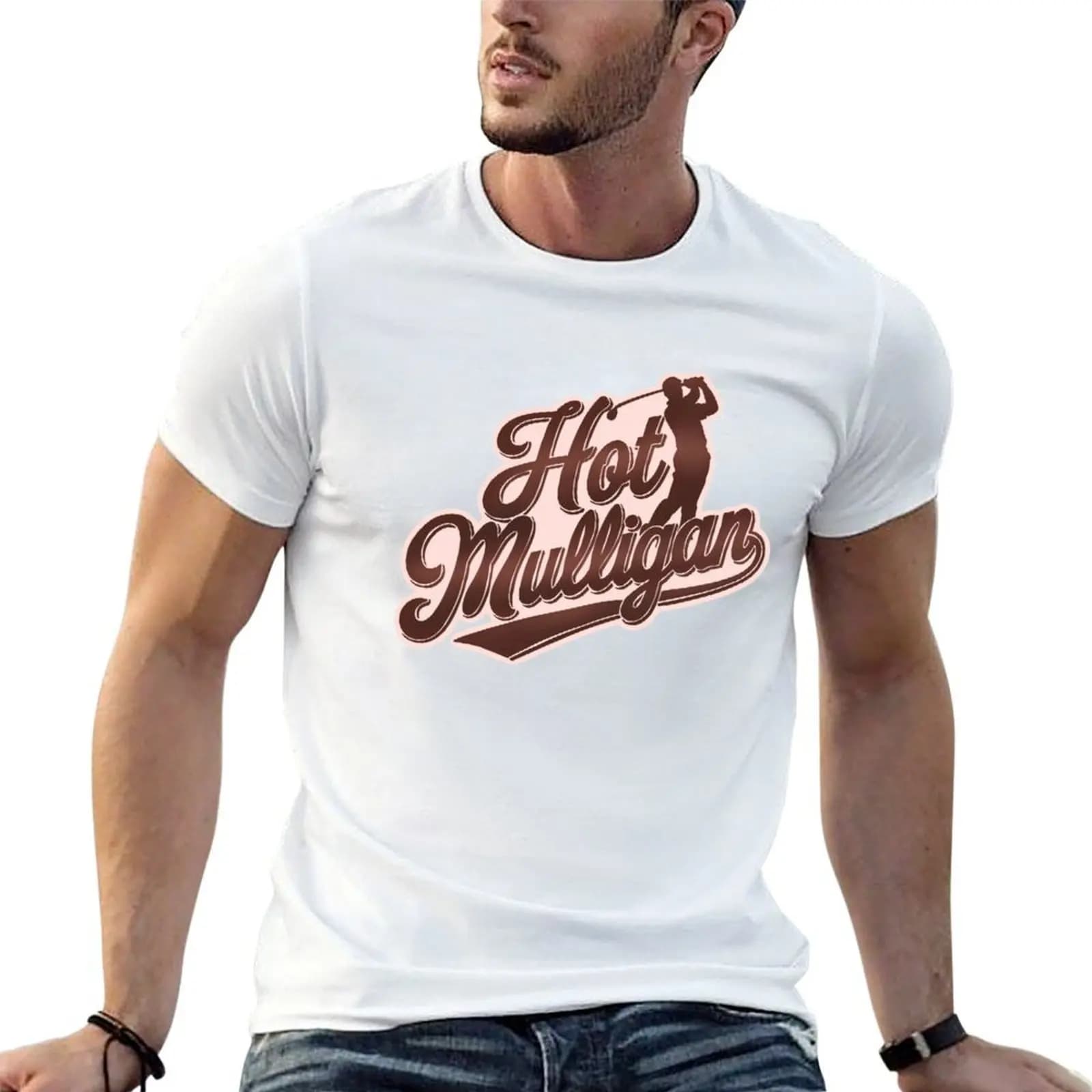 T-shirt da uomo casual con stampa grafica Hot Mulligan Golf, 100% cotone, di marca di lusso