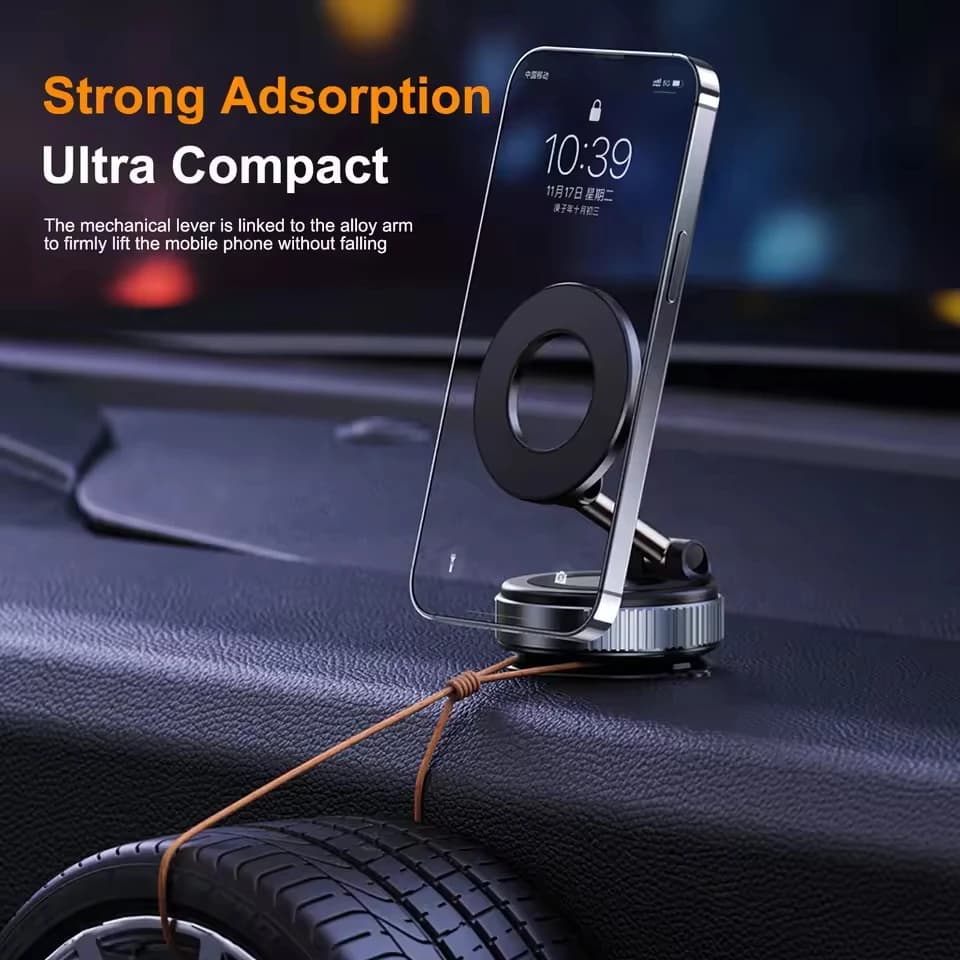 Supporto magnetico per telefono da auto pieghevole Design 360 ° Supporto sottovuoto regolabile per console centrale auto/scrivania/bagno/uso universale