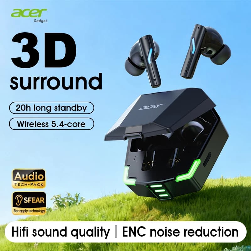 Auricolari Bluetooth wireless Acer Ohr625, in-ear, con cancellazione del rumore, comodi da indossare, adatti per sport, giochi e intrattenimento, con custodia di ricarica di tipo C, compatibili con telefoni cellulari e dispositivi tablet