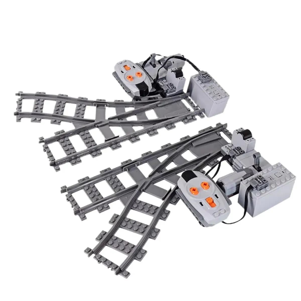 Dispositivo di commutazione pista RC Assemblaggio gratuito fai-da-te Piste del treno MOC Building Bocks Piste di biforcazione sinistra destra Giocattoli per bambini