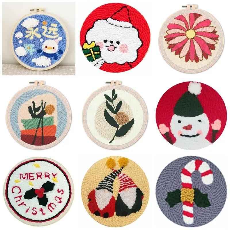 RUOPOTY Punch Needle Embroidery Kits Christmas Punch Needle Kits For Adults Beginner With Punch Needle Fabric Hoops Yarns
