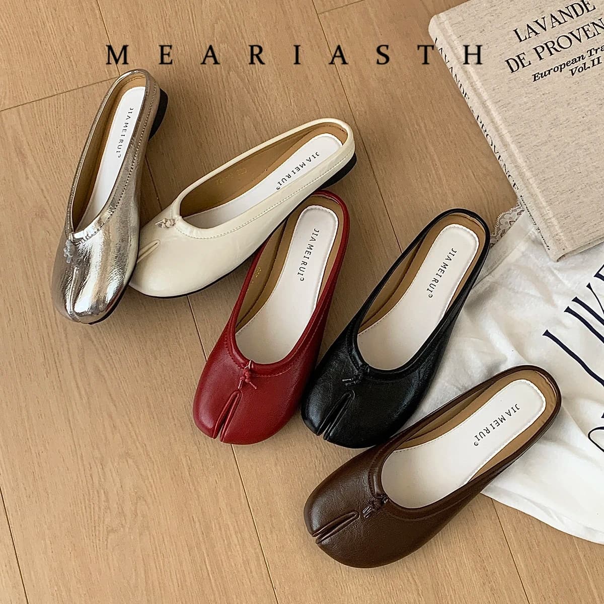 Nuove Scarpe Basse da Donna 2026, Mules Traspiranti con Punta Divisa in Vera Pelle, Slingback Casual Chic di Design, Scarpe Tabi alla Moda per Donna