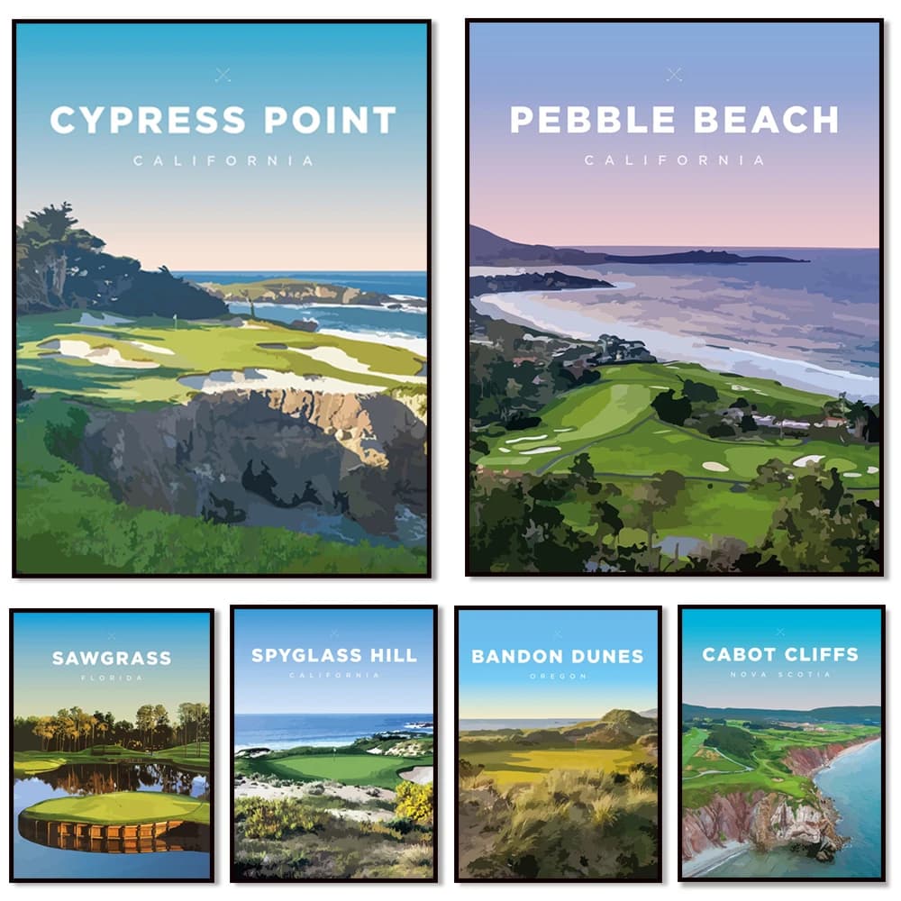 Sawgrass florida, kiawah island south carolina, british columbia, bandon dunes oregon, telescope mountain california, golf poste