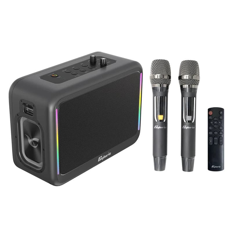 Macchina per karaoke con 2 microfoni wireless UHF Altoparlante wireless portatile da 200 W Altoparlante per karaoke LED RGB con funzione Power Bank