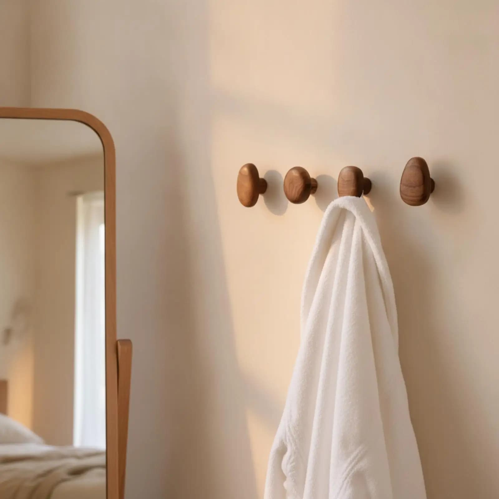 4 Pieces Wooden Wall Hooks Scandinavian Pebble Wall Hooks Natural for Bathroom