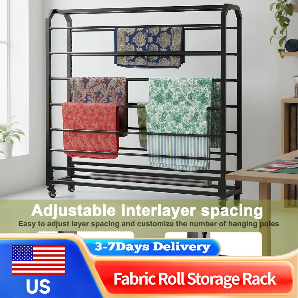 Trolley Double Side Fabrics with 12 Adjustable Rods, Fabric Organizer, Films Change Color, Leather, Curtains and Parade Card