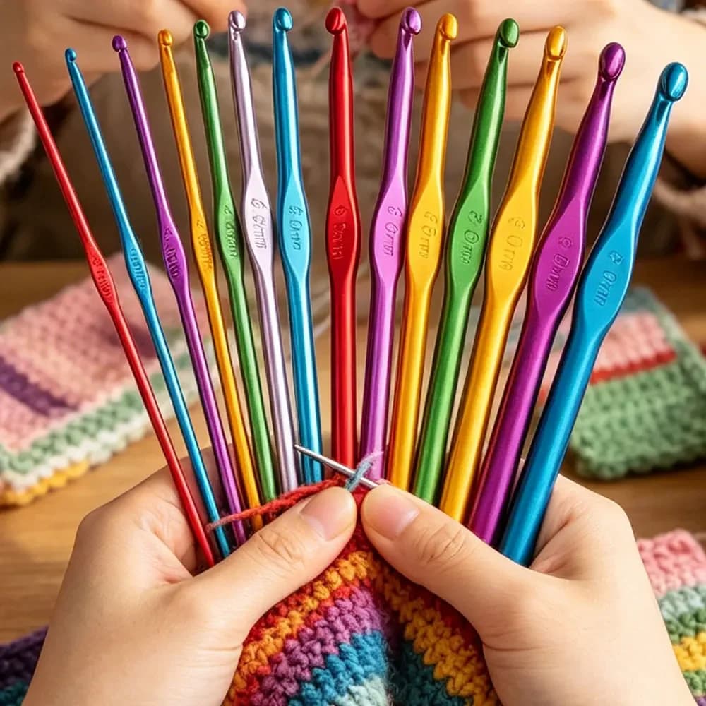 14PCS/Set Aluminum Crochet Hooks Yarn Knitting Needles Set Kit Multicolor 2mm-10mm Crochet Hook Handworking Tools