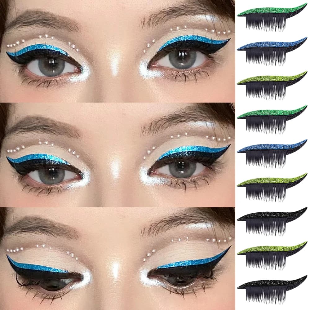 4 pairs Glitter Eyeliner waterproof eyelash sticker reusable fake eyelashes stickers for Eyeliner double eyelid ribbon makeup cat eyes
