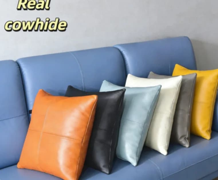 100% Real Leather Throw Pillow 45x45cm Solid Cushion Cover for Living Room Sofa Bed Modern Car Back Head Pillow Cover Deocr.