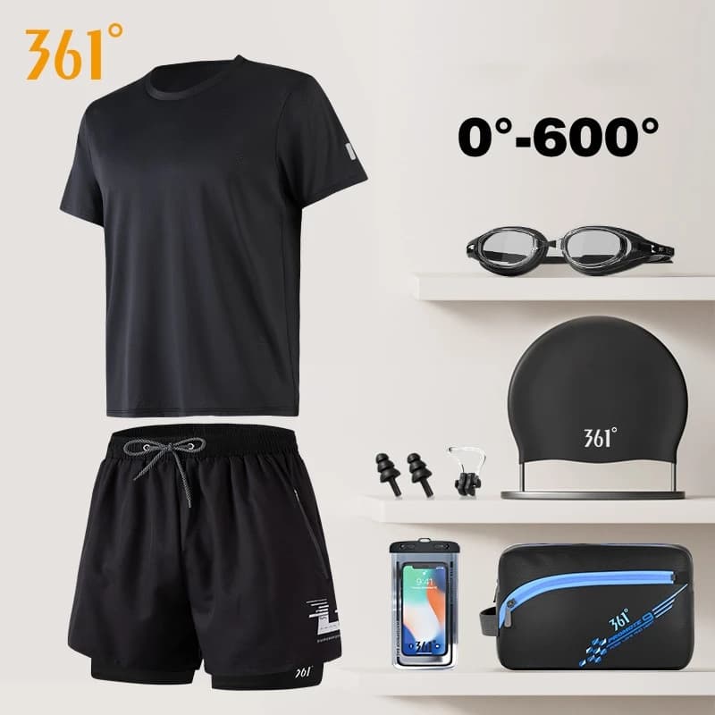 361 Uomo Professionale Sport acquatici all'aria aperta Spiaggia Surf Camicia da bagno + Costume da bagno Occhiali da surf Berretto Manica corta Pantaloncini da bagno Costume da bagno