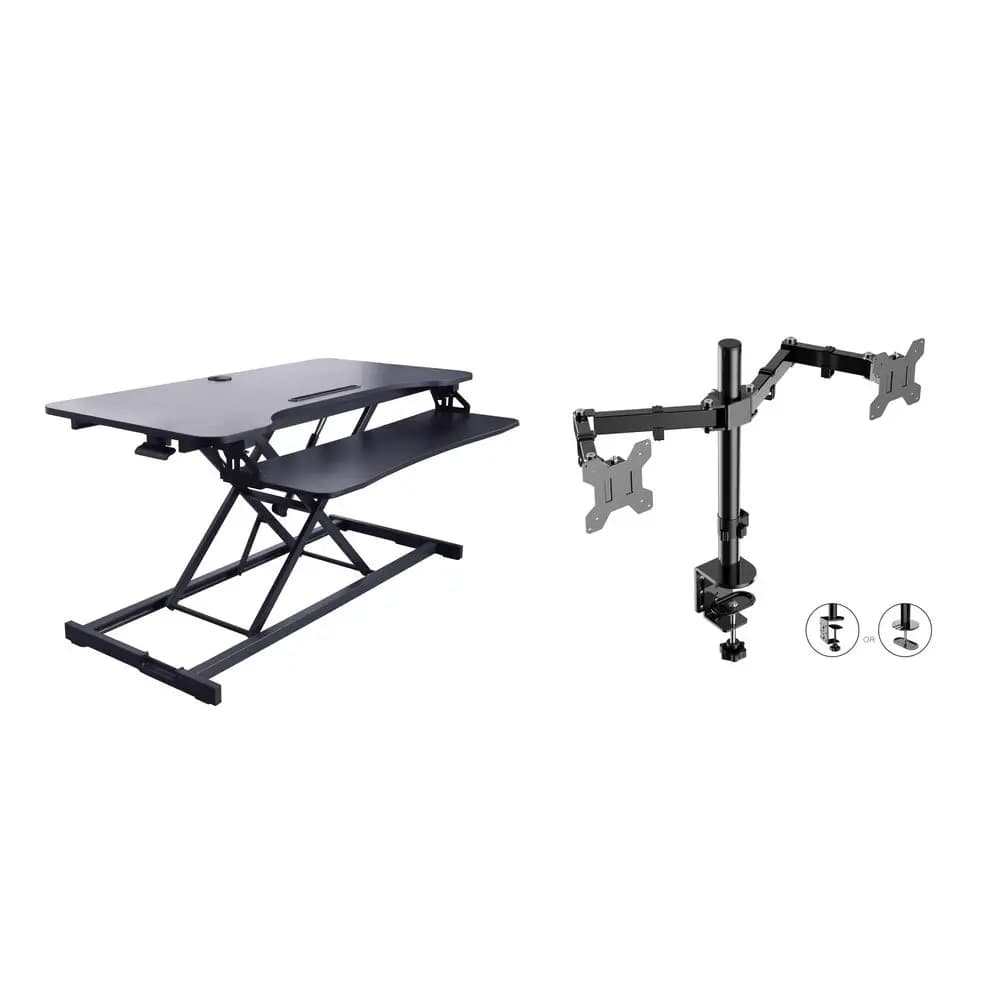 Convertitore per Scrivania Regolabile in Altezza 43 Pollici con Supporto per Doppio Monitor, Rialzo per Tavolo e Slot per Tablet