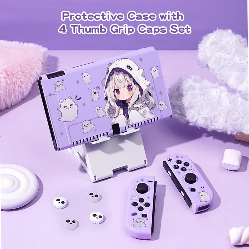 Confezione di custodie protettive per ragazza anime fantasma da 1 pezzo con cappucci antiscivolo da 4 pezzi per Nintendo Switch OLED
