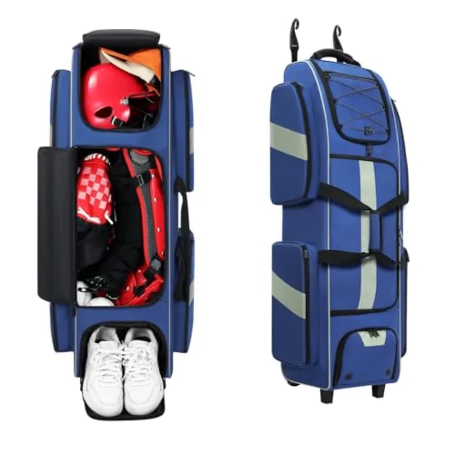Borsa per Attrezzatura da Baseball con Ruote, Grande Capacità, con Tasche Multiple e Scomparto Separato per Scarpe