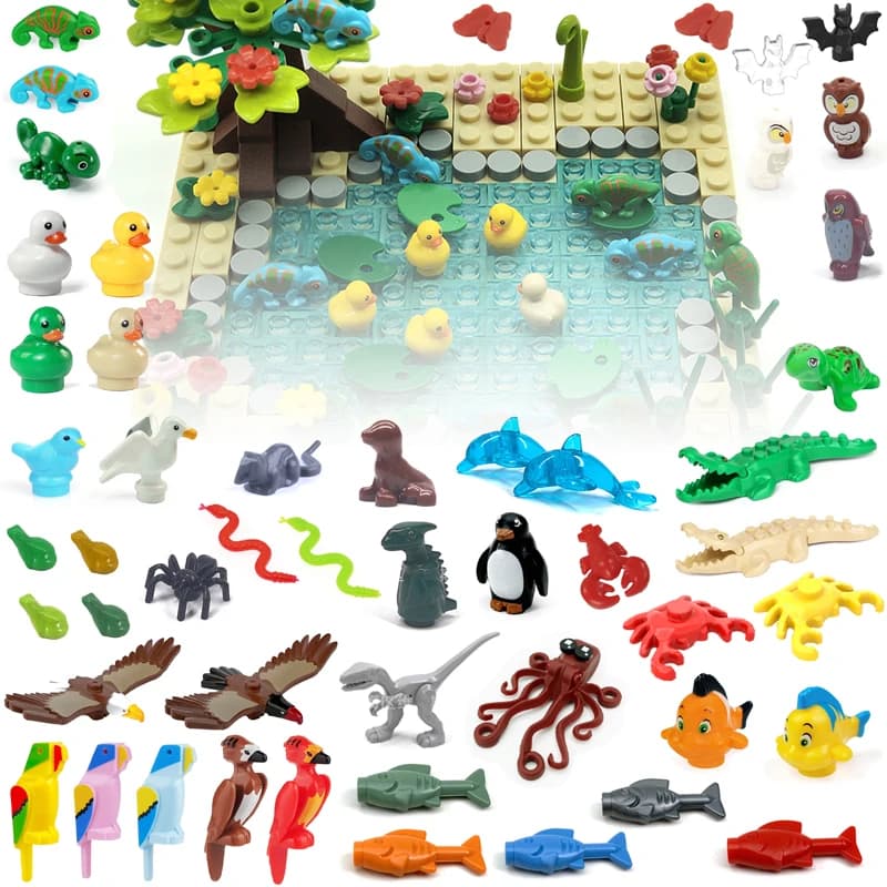 Compatibile con LEGO Jungle Ocean Parti di animali Blocchi di costruzione all'ingrosso Mattoni da fattoria Giocattoli Dinosauro Gufo Serpente Aquila Ragno Pesce