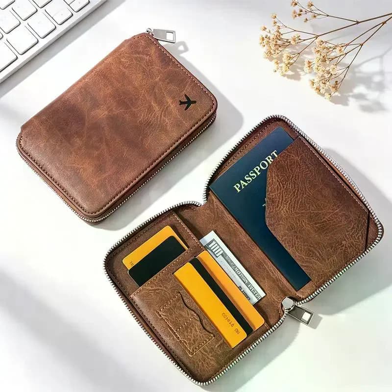 Zippered Id Passport Case Large Capacity Ticket Organizer Card Case Travel Passport Wallet Card Holder Coin Purse Holder