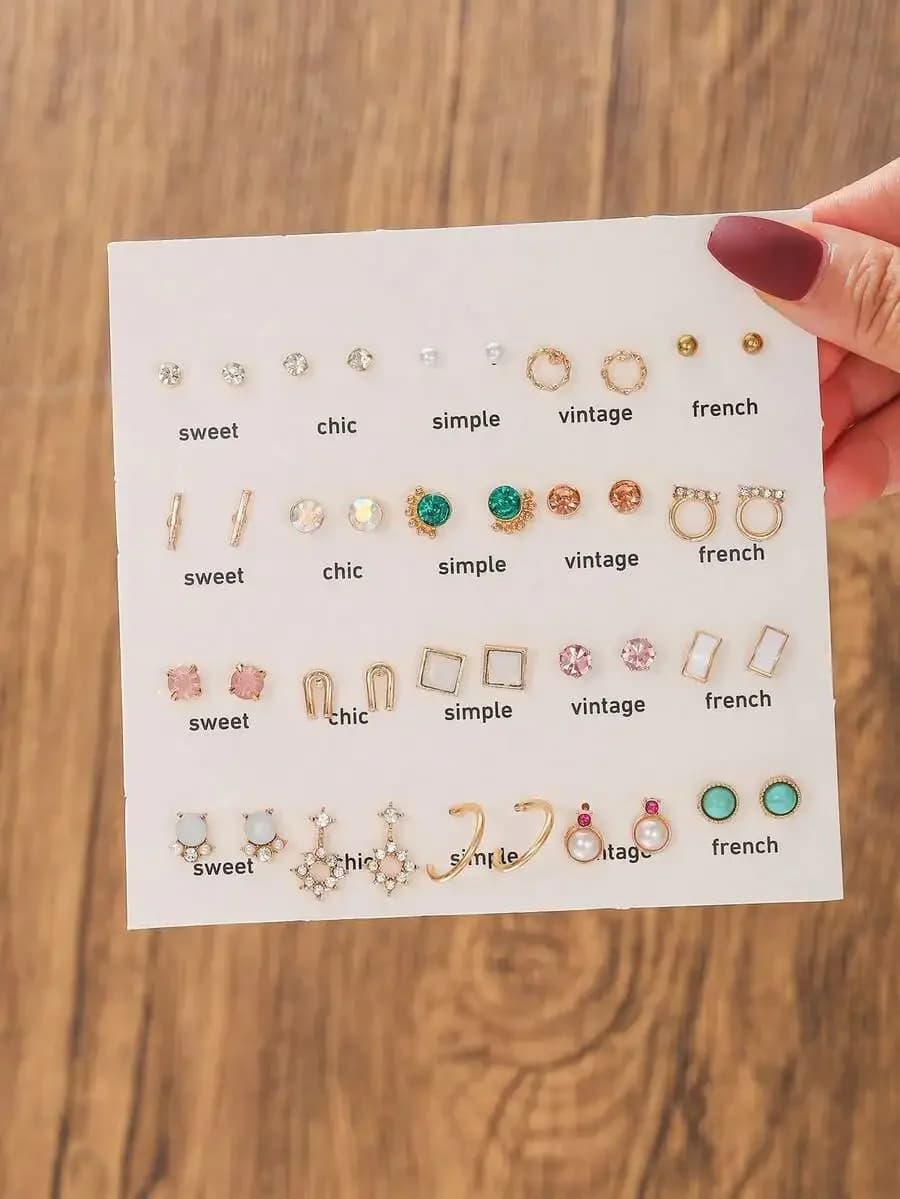 40pcs Faux Pearl Rhinestone Stud Earrings Set For Women Multiple Styles