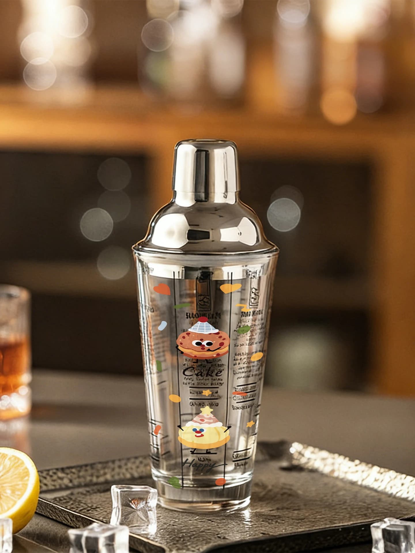 Shaker per Cocktail in Vetro Spesso JOJOS L PDTZ, Contenitore per Mescolare Bevande, Accessorio da Bar Senza Marchio QS2036, Non Fatto a Mano