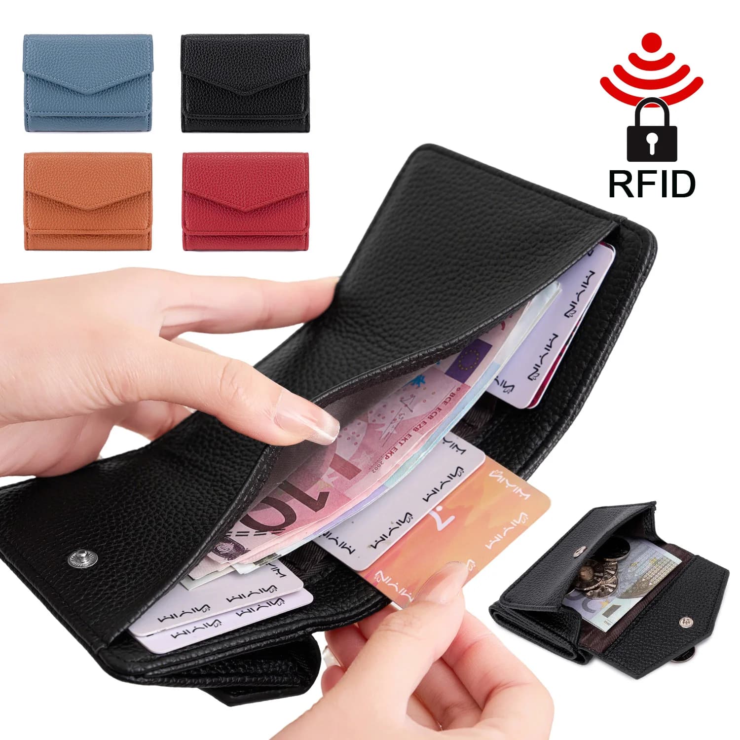 Portafoglio Piccolo da Donna con Protezione RFID, Porta Carte di Credito alla Moda in Pelle PU, Mini Portamonete Corto da Donna con Scomparti Multipli