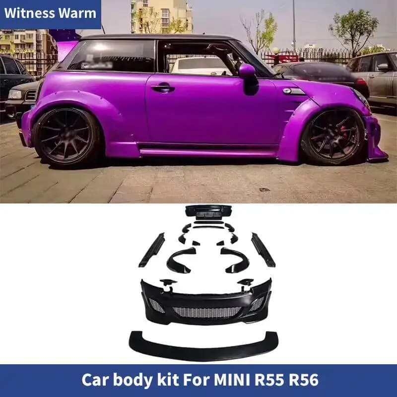 FRP Kit corpo largo per mini cooper R55 R56 Paraurti anteriore posteriore Lip Spoiler Diffusore Minigonne laterali Sopracciglia ruota Parafango Flares 07-15
