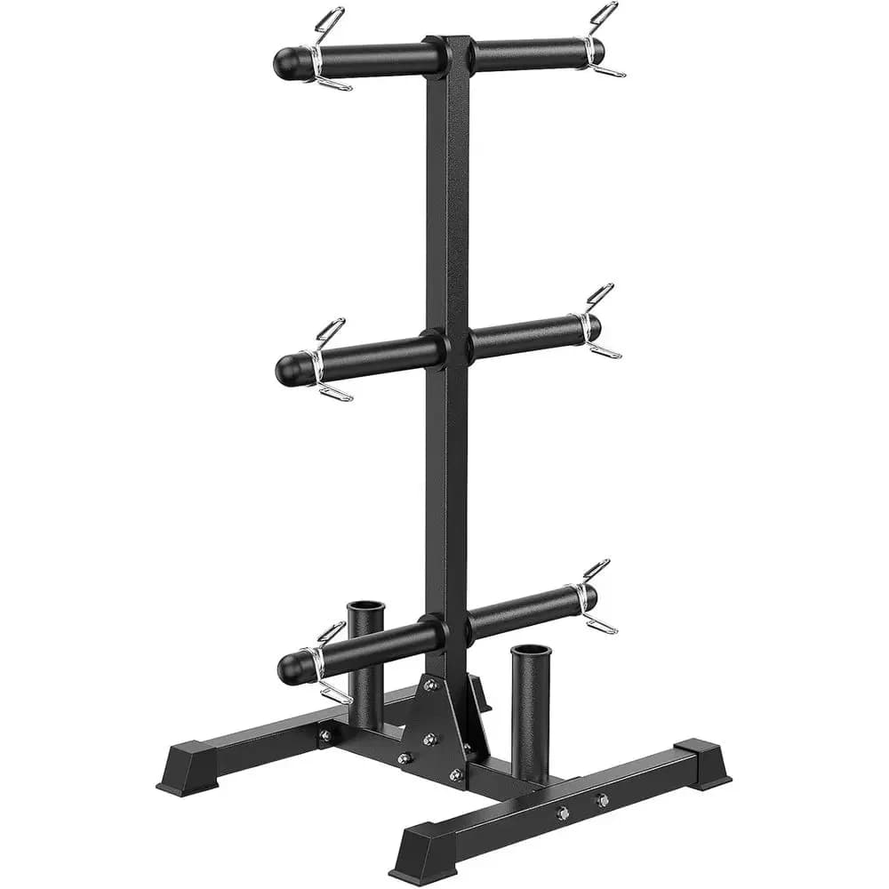 Heavy-Duty 1100 lbs Weight Plate Rack with Bar Storage and 6-Peg Holder for Home Gym Organization