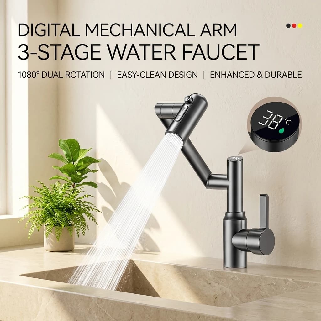 Rubinetto per Lavabo con Display Digitale LED 360° ° Rubinetto miscelatore multifunzione girevole per lavabo bagno con getto a spruzzo, acqua calda e fredda