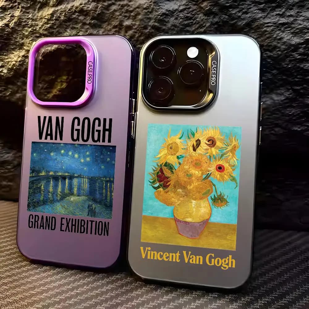 V-Van Gogh Oil Painting Phone Case For iPhone 17 16 15 14 13 12 11 Pro Max Designer Matte Laser Aurora Funda Phone Case