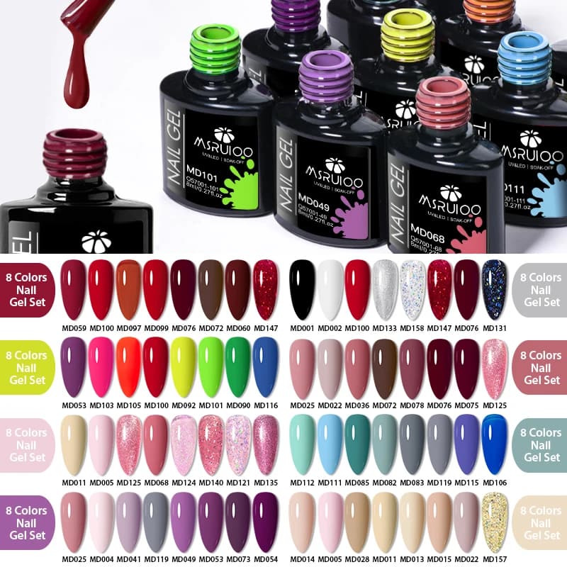 Set di 8 Smalti Gel da 8ml, Colori Popolari: Rosa Nudo, Rosso, Marrone, Kit Smalto Gel Semipermanente UV LED