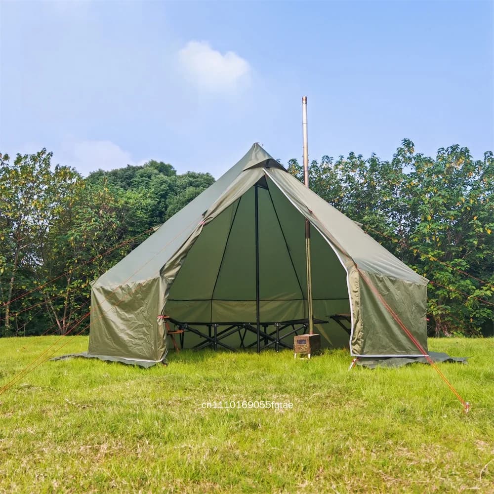 Mongolian Yurt Winter Outdoor Camping Tent With Chimney Hole Wood Stove Large Pyramid Hot Tent Height About 2.2M For 2 To 4 P