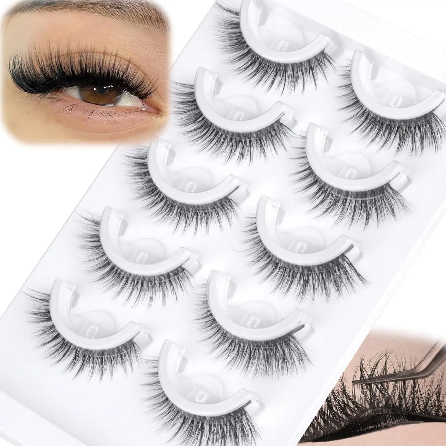 5 paia di mezze ciglia pre incollate da donna, trucco serio giapponese naturale, estensione ciglia corte e sottili, cosplay, ciglia finte
