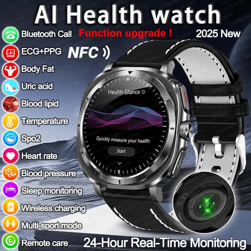 2025 Men's smart watch with high-end laser detection, blood pressure, ECG, uric acid, precise body analysis, health watches, NFC call watch